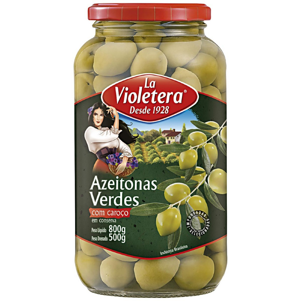AZEITONA LA VIOLETERA VERDE COM CAROCO 500G