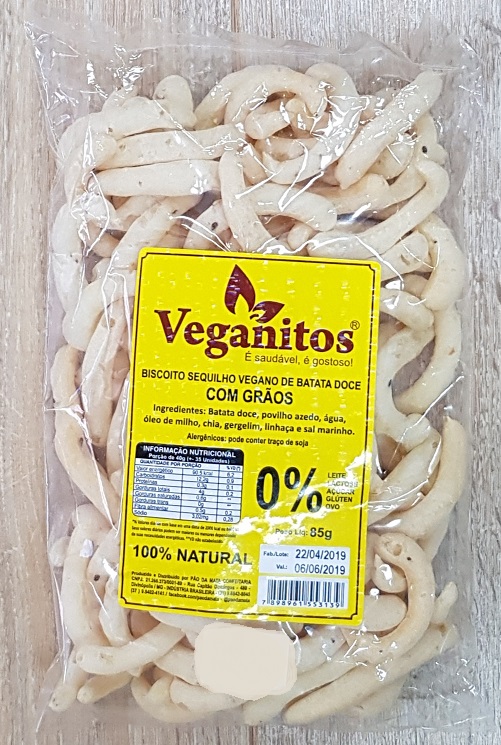 BISCOITO SEQUILHO VEGANITOS GRÃOS 85G