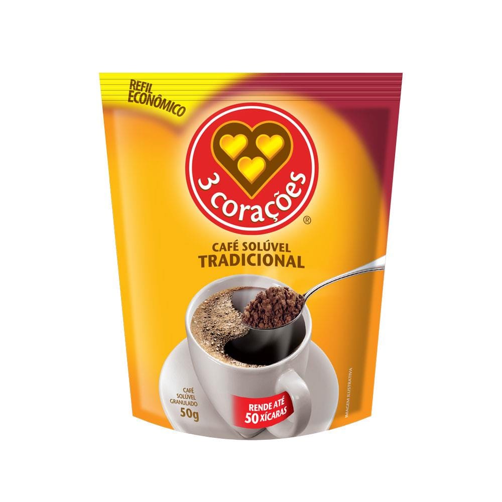CAFE 3 CORACOES SOLUVEL TRADICIONAL REFIL 50G